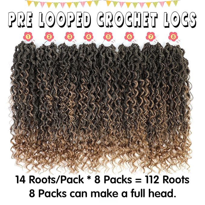 Fulcrum Goddess Locs Crochet Hair 18 Inch, 8 Packs New Faux Locs Crochet Hair for Black Women, Crochet locs with Curly Ends (18Inch (Pack of 8), T27#)