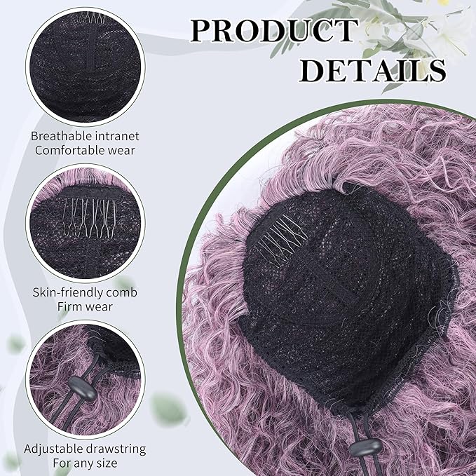 27 Inch Drawstring Ponytail Extension for Black Women Deep Curly Ponytail Extension Synthetic Mixed with Human Hair Hairpieces Afro Kinky Curly Pony Tail for Daily Use (Pink Mixed Grey)