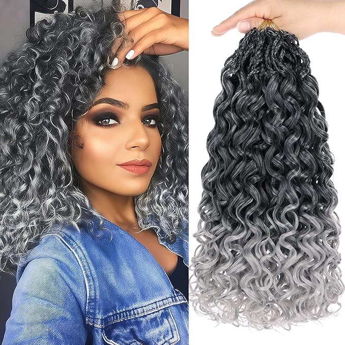 14 Inch Gogo Curl Crochet Hair Ocean Wave Crochet Hair Deep Twist Pre-looped 8 Packs Goddess Box Braids Short Curly Water Wave Synthetic Braiding Hair for Women (16Strands/pack Tgrey#)