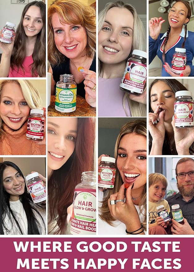 Lunakai USA Made Super Hair Gummies with Biotin, Zinc, Horsetail Extract & Saw Palmetto - Hair Growth Vitamins for Women & Men – Supports Thicker, Longer, Stronger Tresses, Skin & Nails, 60ct