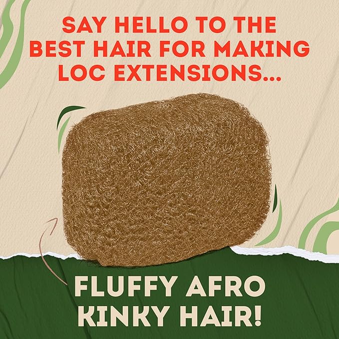 Locsanity Afro Kinky 100% Bulk Natural Human Hair - Braiding Hair for Dreadlocks, Loc Repair, Dreadlock Extensions, Twists, Braids - 16 Inches Long, 1 Oz