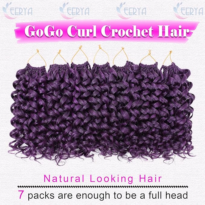 7 Packs GoGo Curl Crochet Hair 10 Inch Short Curly Crochet Hair for Women Deep Wave Beach Curl Crochet Braids Synthetic Braiding Hair Extensions(10 Inch, #M1B/Purple)