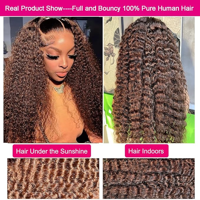 Full Brown Deep Wave Lace Front Wigs Human Hair Pre Plucked 220% Density 13x6 Chocolate Brown Curly Lace Frontal Wigs Human Hair for Women Brazilian Virgin Hair 22inch