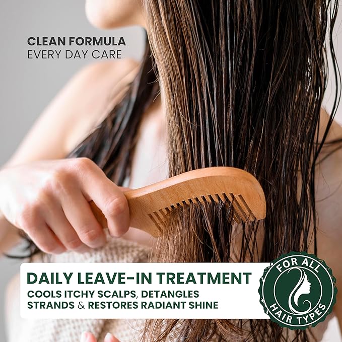 Pure Tea Tree Oil Leave In Conditioner Detangler Spray, Frizz Control, Intensive Dry & Itchy Scalp Treatment, Anti Dandruff & Scalp Psoriasis Relief, Men & Women, Paraben & Sulfate Free