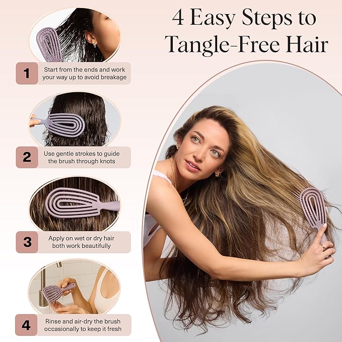 Kitsch Detangler Brush – Flexible Curly Hair Brush for Women, Men & Kids | Detangling Hairbrush with Bendable Frame and Ultra-Smooth Bristles for Wet or Dry Strands - Soft Violet