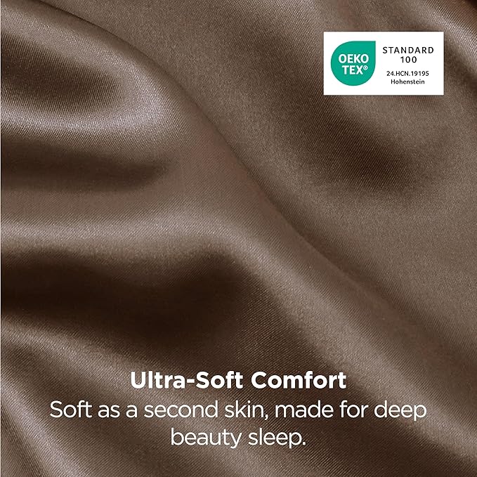 Bedsure Satin Pillowcases, Similar to Silk Pillow Cases Queen Size Set of 2, Pillow Case for Sleeping Women with Envelope Closure, Gifts for Women Men, Brown, 20x30 Inches, 2pcs