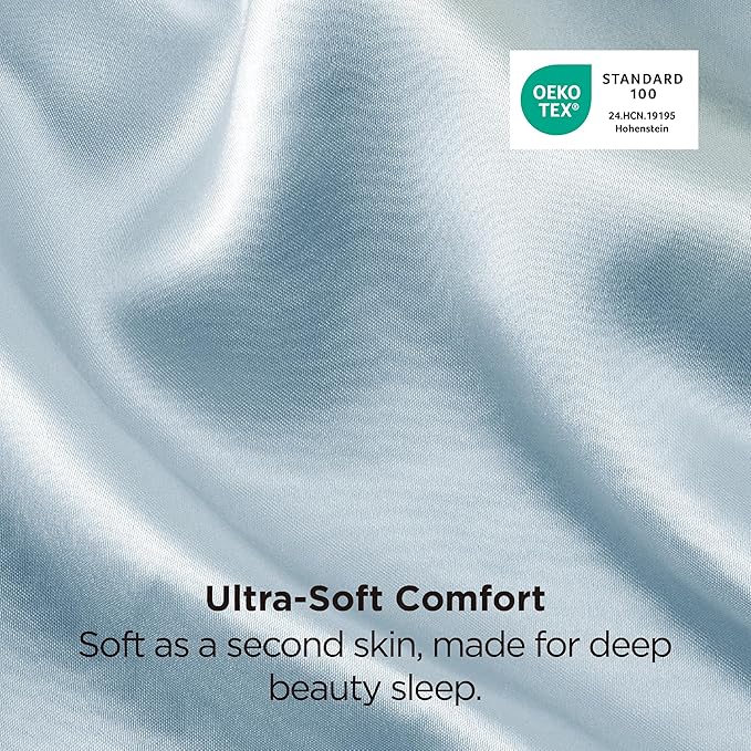 Bedsure Satin Pillowcase 2 Pack Similar to Silk Pillow Cases Standard Size, Pillow Case for Sleeping Women with Envelope Closure, Gifts for Women Men, Stone Blue, 20x26 Inches, 2pcs