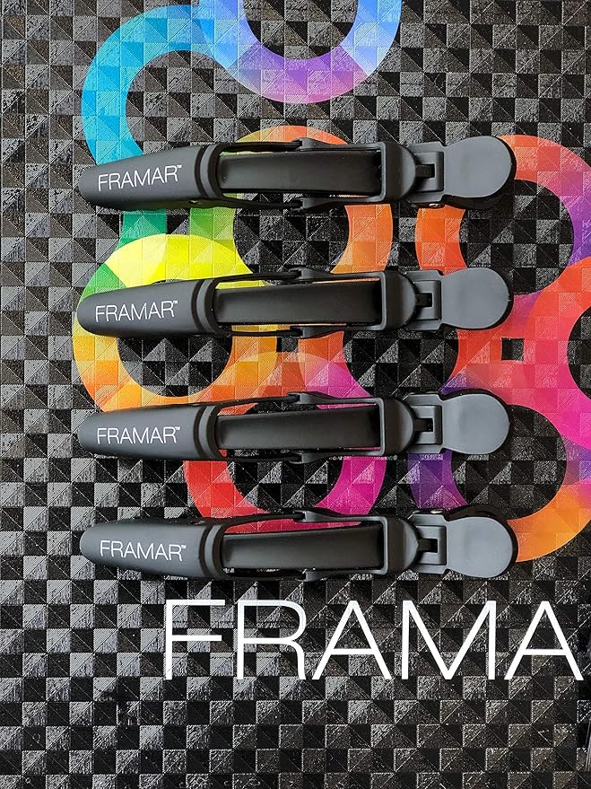 Framar Gator Grips Black Styling Hair Clips - Professional Black Hair Clips with Hair Styling and Sectioning, Rubberized - Wide Teeth & Durable for Hair Salon – 4 Pack
