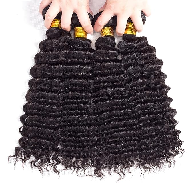 Deep Wave Bundles 14 16 18 20 Inches Human Hair Bundles Deep Wave Brazilian Human Hair 4 Bundles Loose Deep Wave Hair Bundles Human Hair Extensions Natural Black Color Hair