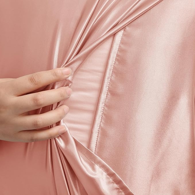 Rose Gold King Size Satin Pillowcase Set of 2 with Envelope Closure,Rose Gold Silk Pillowcase for Hair and Skin (20x36)